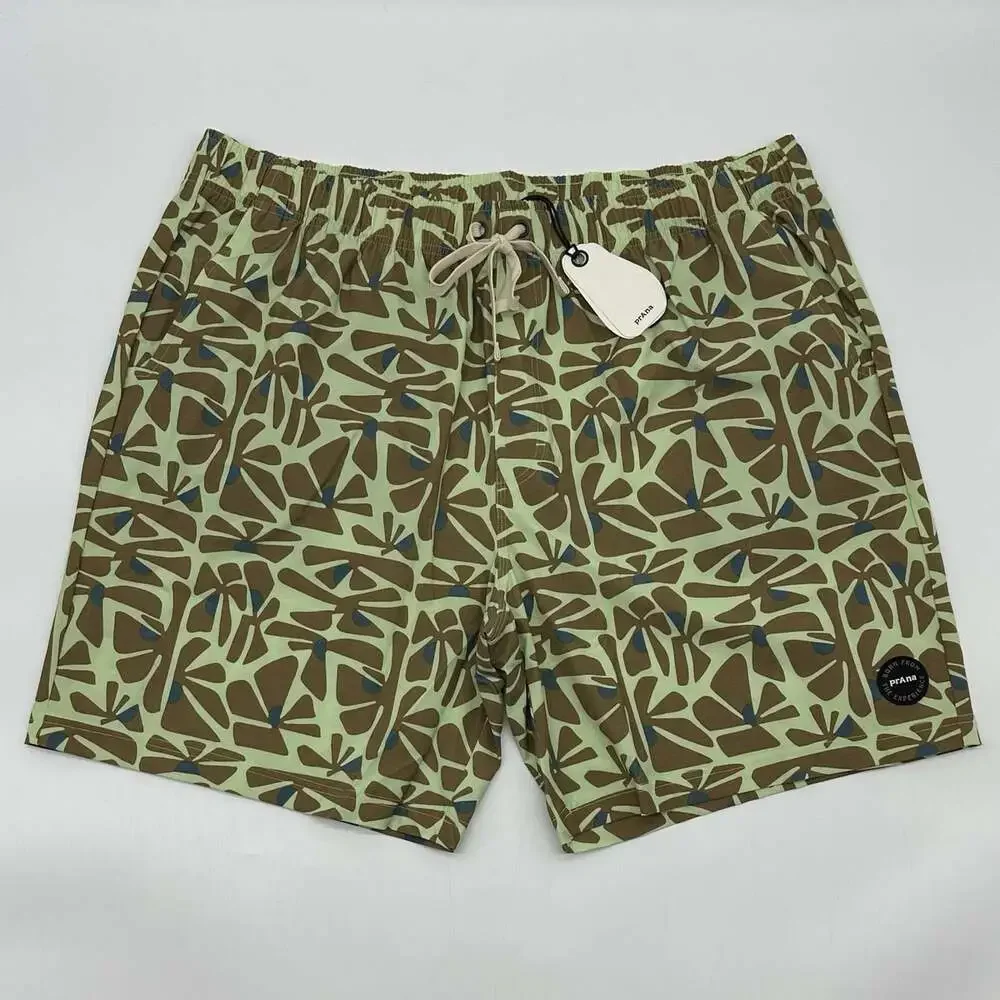 PrAna Metric E-Waist Board Shorts Size XXL Bio Mint Retro Bloom Swim Trunks NWT